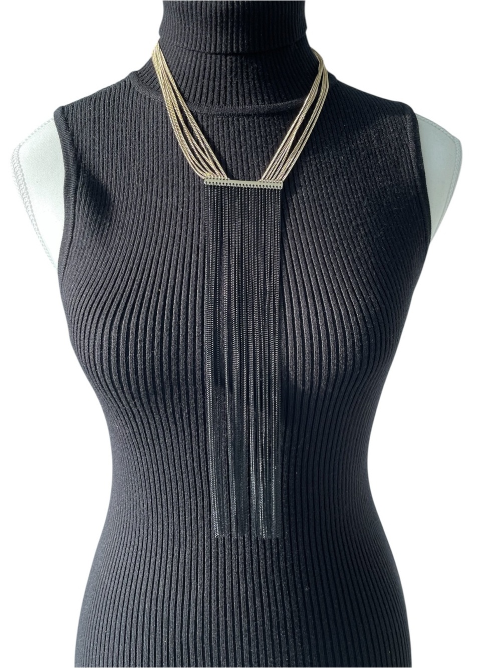 BCBGMaxAzria Gold & Black Layered Chain Fringe Necklace